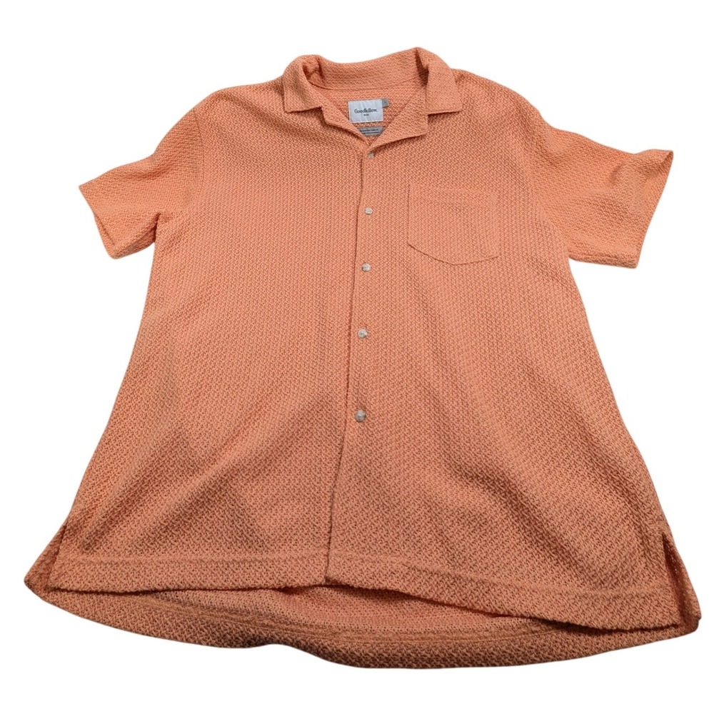 Goodfellow & Co Mens Knit Button Down Shirt Large Orange Textured Short Sleeve